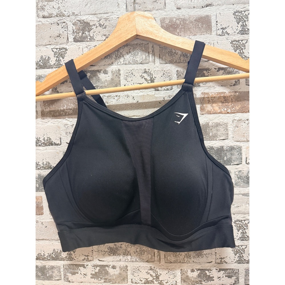 Gymshark High Neck Sports Bra Womens L Black High Impact Mesh Racerback B1A5Y